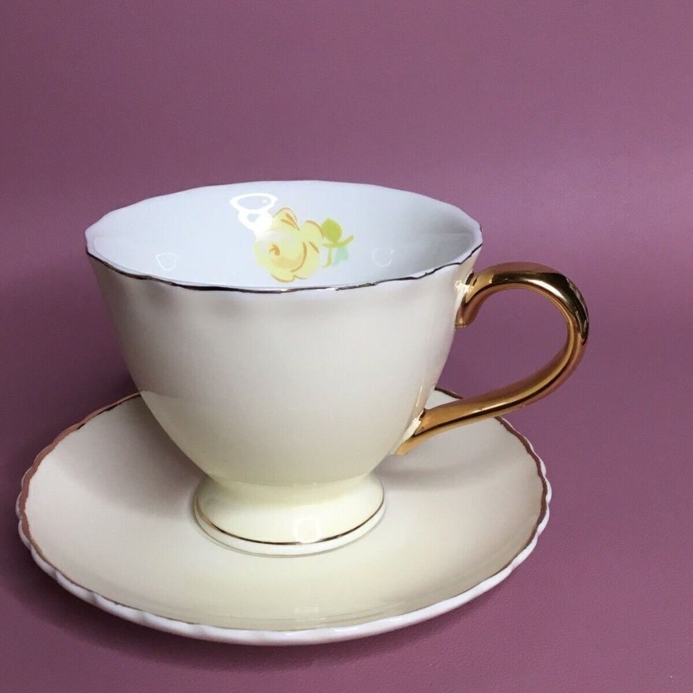 NWOB Jusalpha Light Yellow Rose‎ Bone China Tea Coffee & Saucer Cup  Set